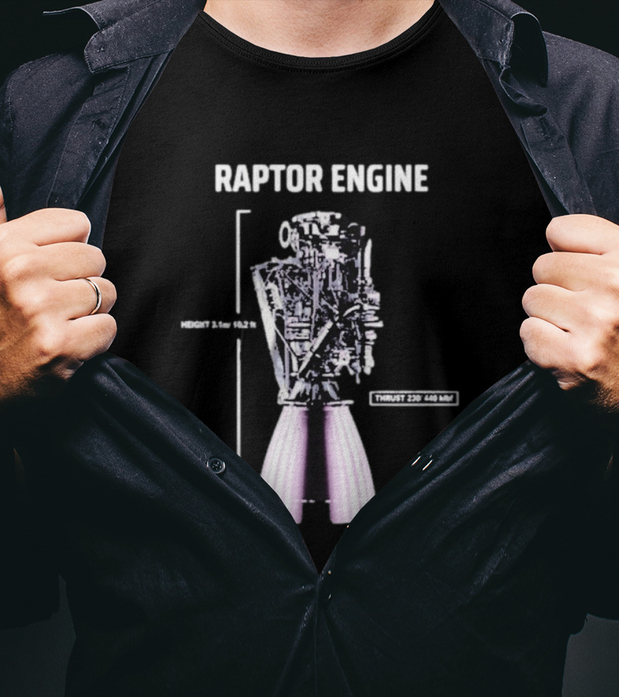 Raptor Engine Thrust 230 440 Klb Elon Musk T-Shirt