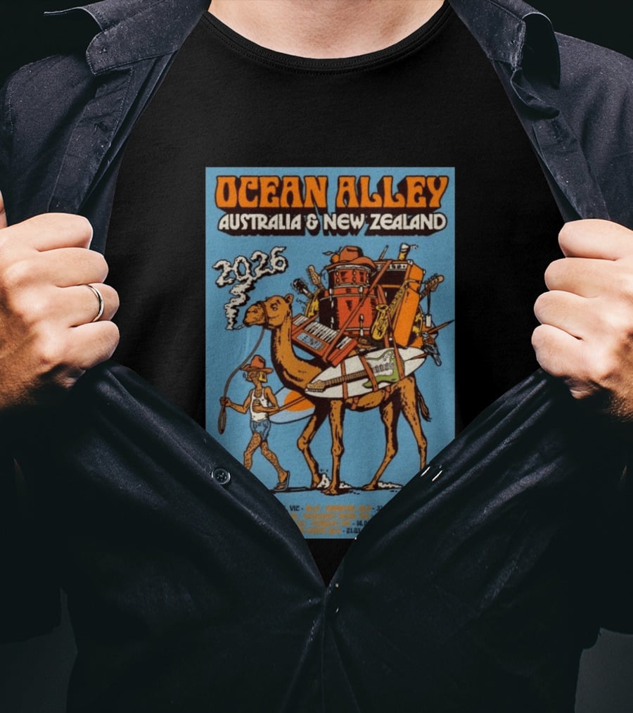 Ocean Alley Australia New Zealand 2026 Tour Dates With Camel And Musical Gear T-Shirt