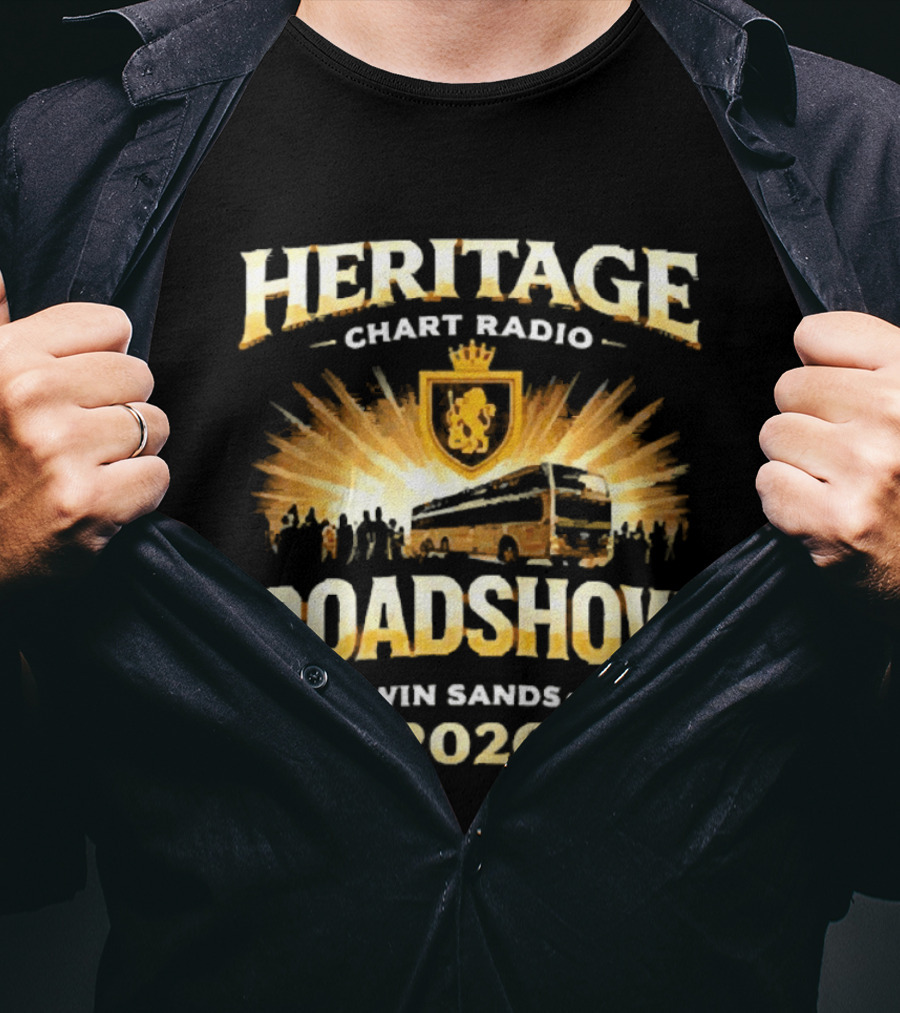 Heritage Chart Radio Roadshow Goodwin Sands Kent 2026 Lion Crest Bus Tour T-Shirt