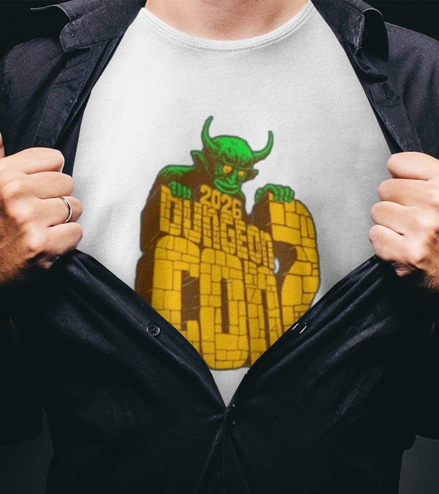 2026 Dungeon Con 2 Goodman Games Logo Green Monster T-Shirt