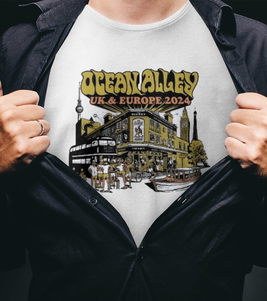 Ocean Alley UK And Europe 2024 Tour Pocket Tavern Scene With Landmarks T-Shirt