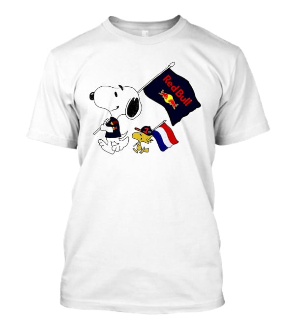 Snoopy Woodstock Red Bull Racing F1 Flag Peanuts Character Collaboration T-Shirt
