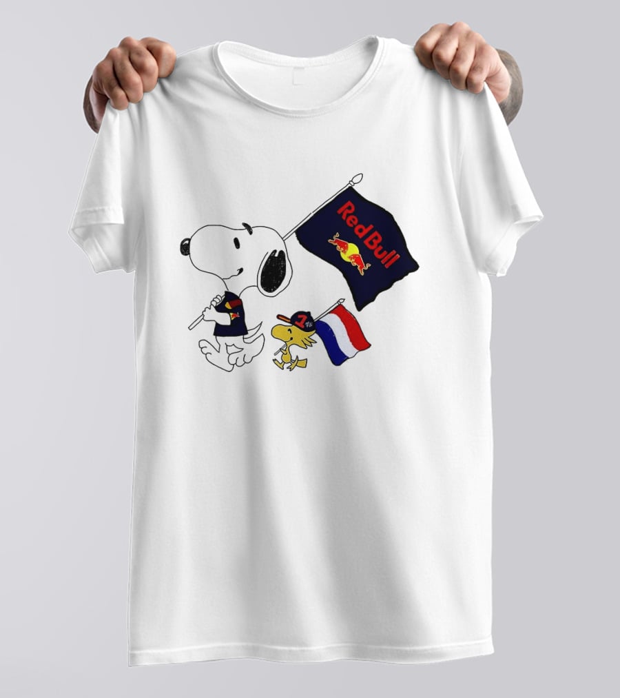 Snoopy Woodstock Red Bull Racing F1 Flag Peanuts Character Collaboration T-Shirt