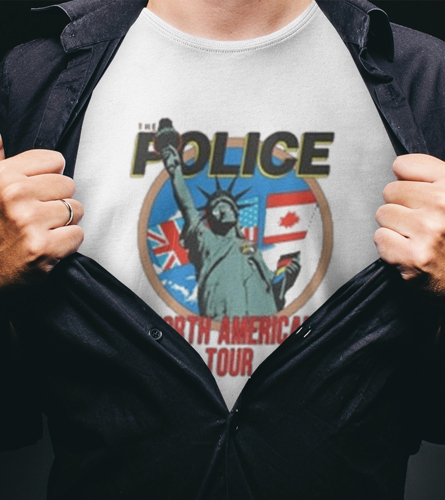 The Police 1983 North American Tour Lady Liberty UK Canada US Flags T-Shirt