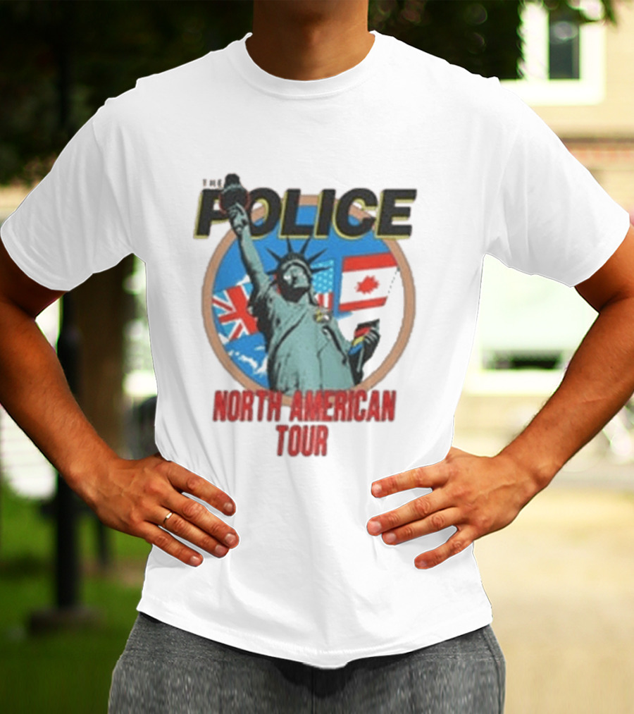 The Police 1983 North American Tour Lady Liberty UK Canada US Flags T-Shirt