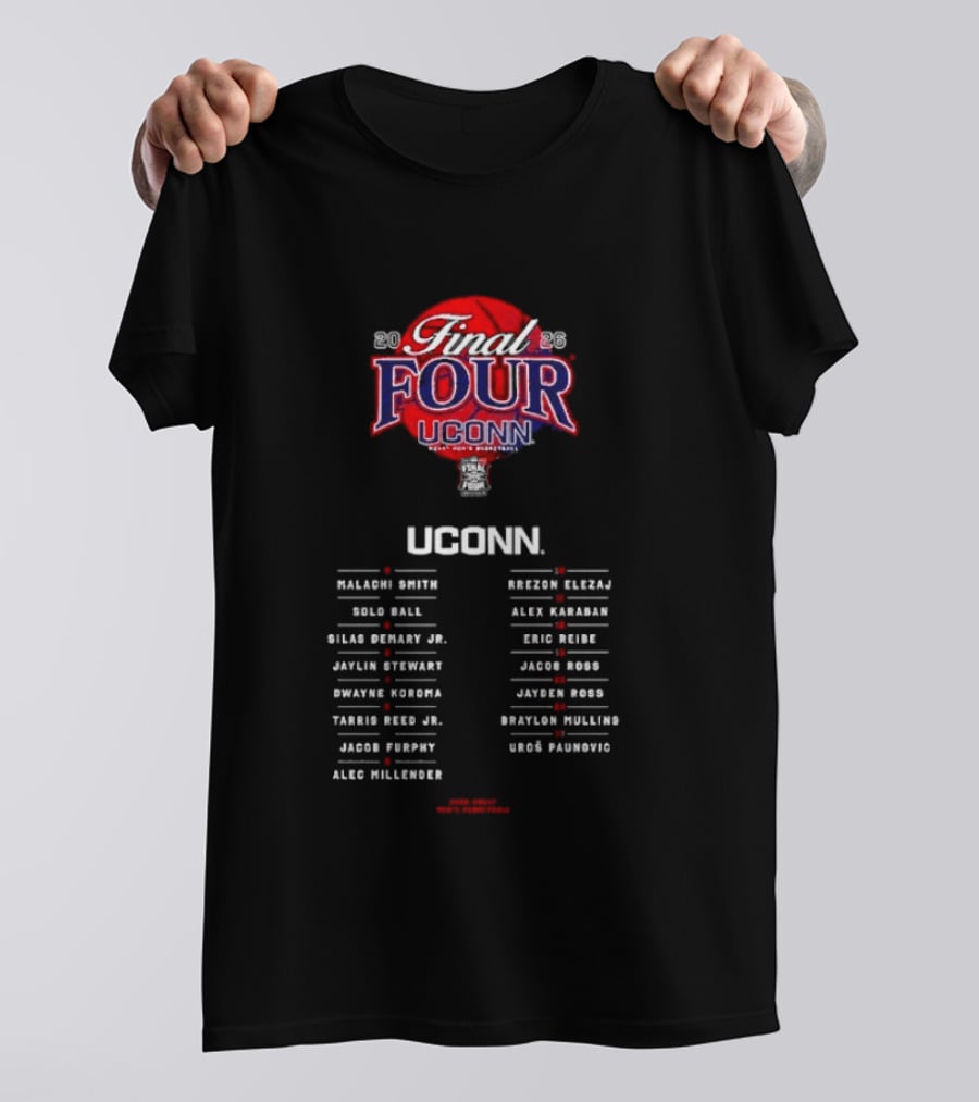 UConn Huskies NCAA Men’s Basketball 2026 Final Four Roster T-Shirt