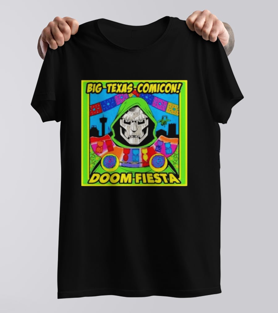 Big Texas Comicon Doom Fiesta Colorful Celebration With Iconic Mask T-Shirt