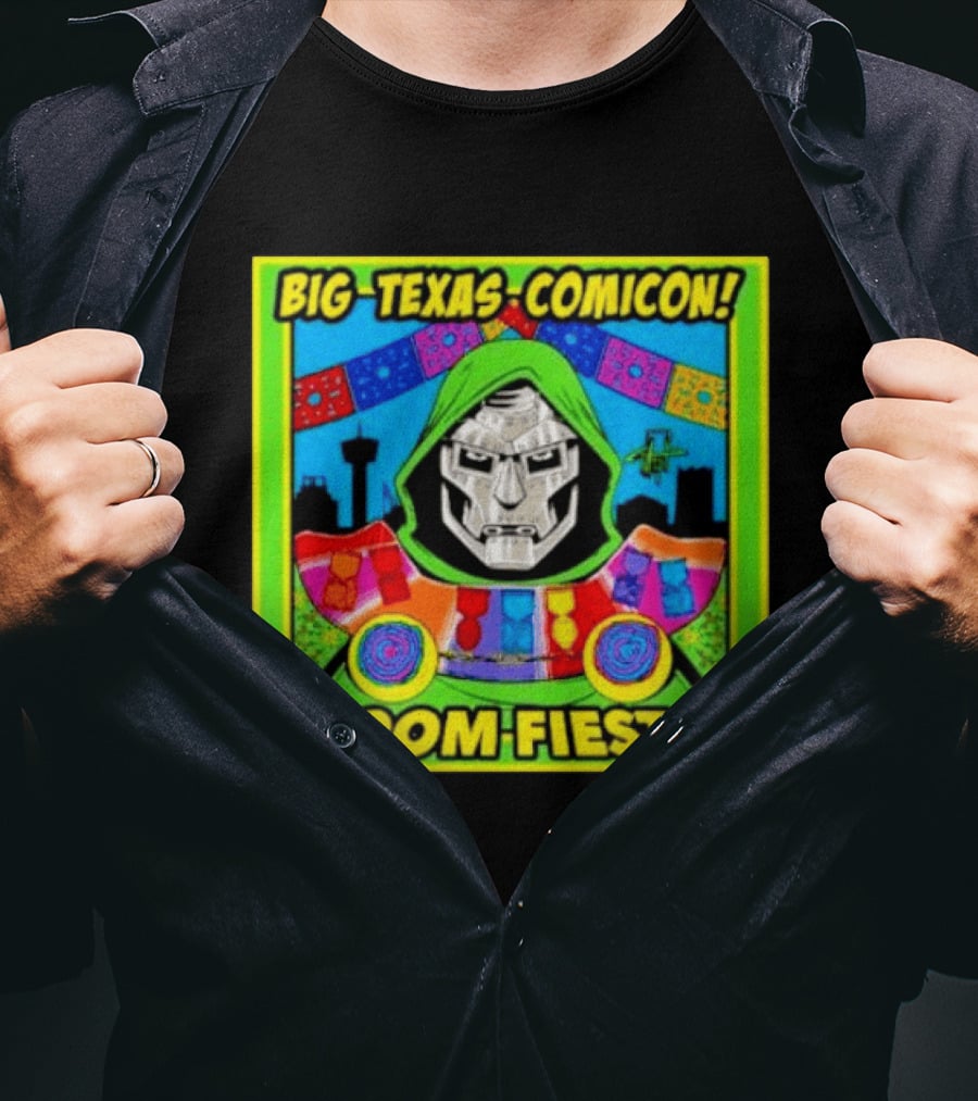 Big Texas Comicon Doom Fiesta Colorful Celebration With Iconic Mask T-Shirt