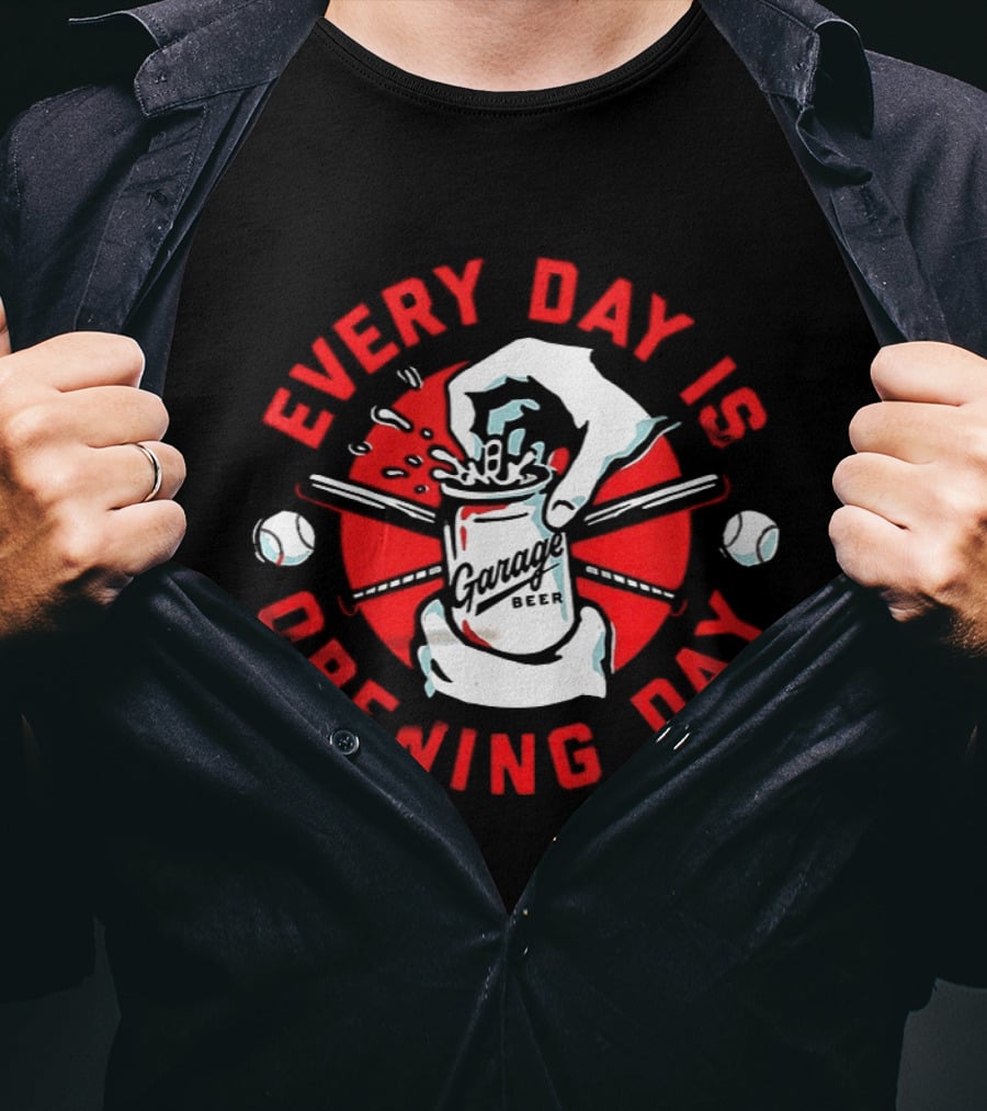 Every Day Is Opening Day Garage Beer Can Baseball T-Shirt
