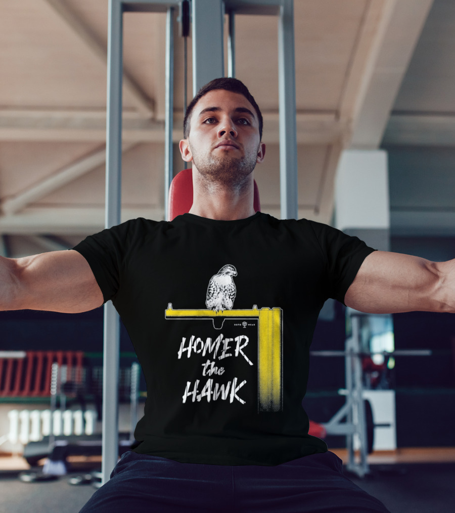 Homer The Hawk Perched On Yellow Crossbar T-Shirt