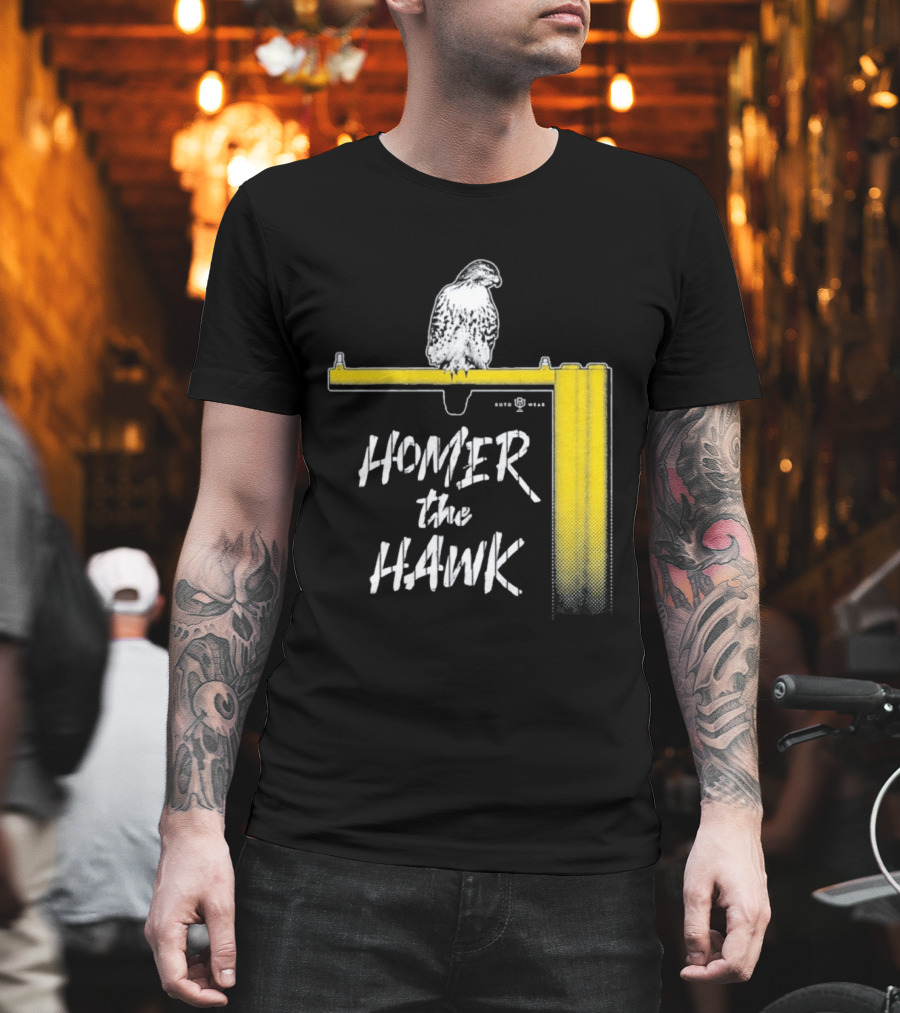 Homer The Hawk Perched On Yellow Crossbar T-Shirt