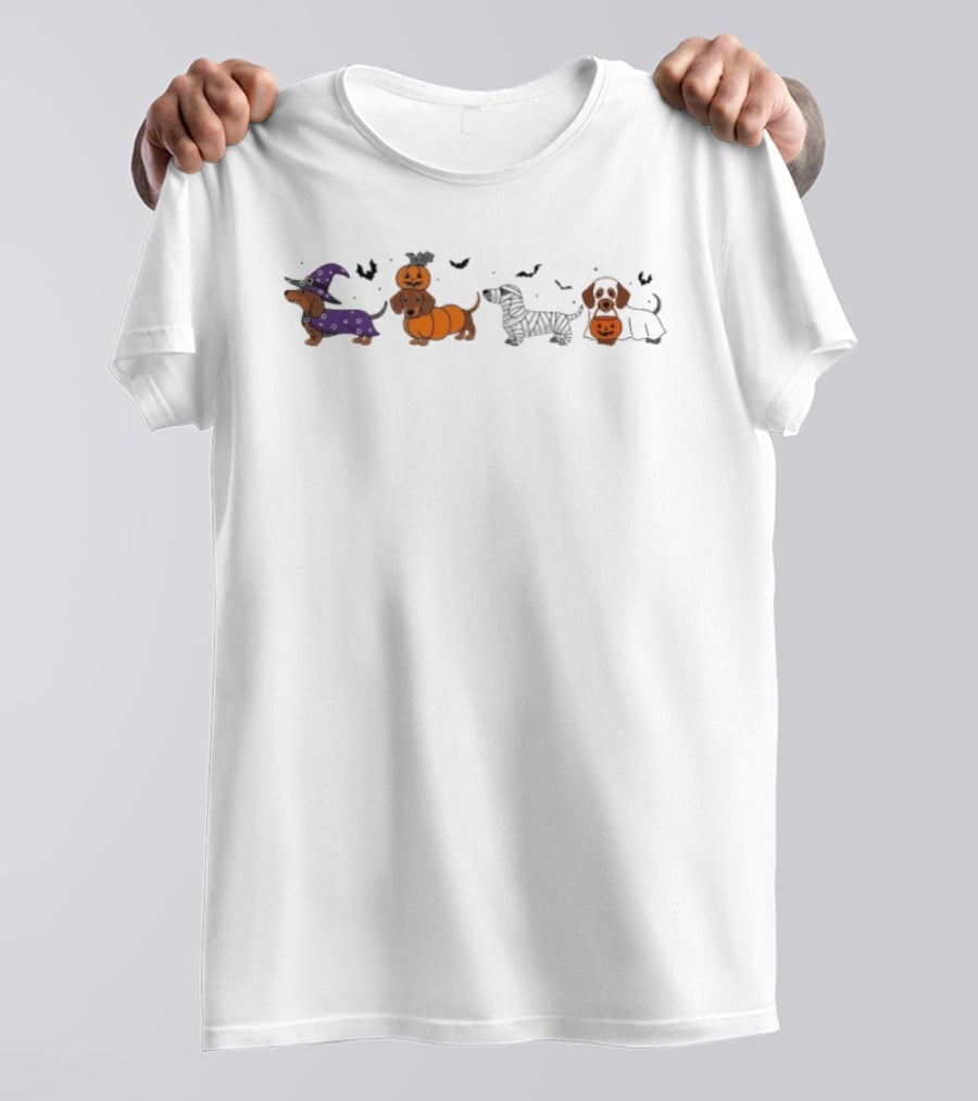 Halloween Dogs Witch Pumpkin Dachshund Costume Party T-Shirt