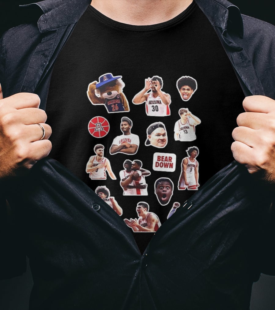 Arizona Wildcats 2026 NCAA Men's Basketball Bear Down Stickers T-Shirt