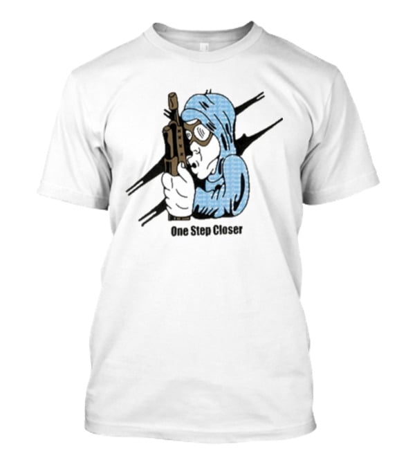 One Step Closer Osc X Preacher Blue Hooded Figure With Rifle T-Shirt