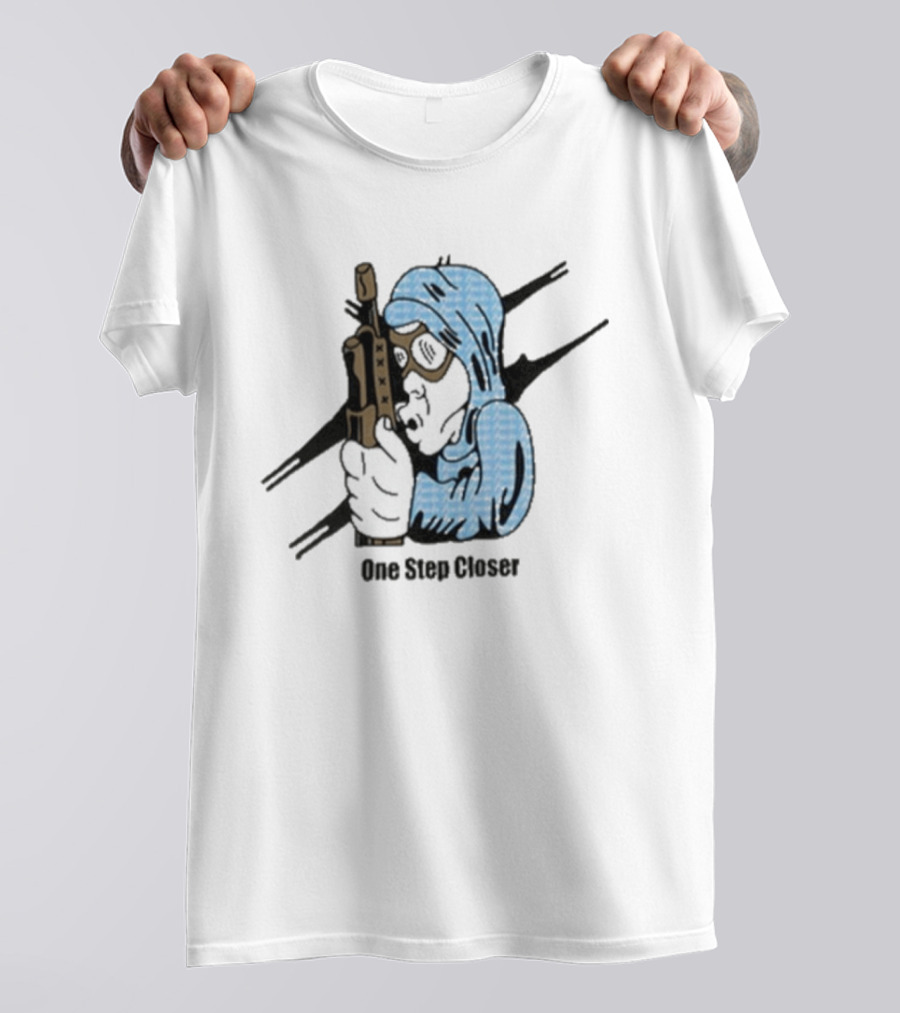One Step Closer Osc X Preacher Blue Hooded Figure With Rifle T-Shirt