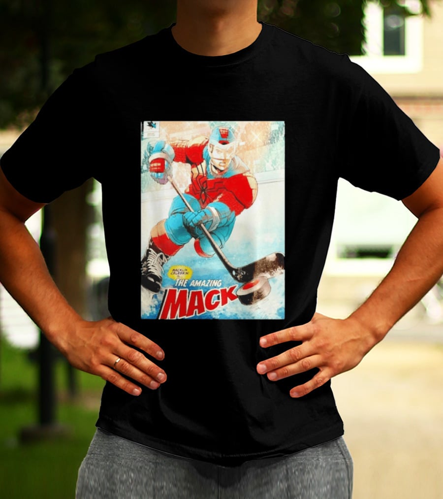 Macklin Celebrini The Amazing Mack San Jose Sharks Hockey Comic T-Shirt