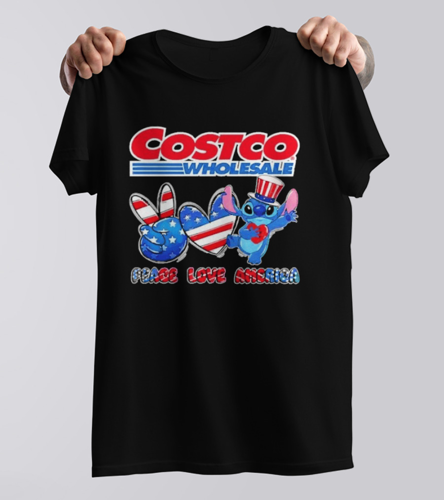 Costco Wholesale Peace Love America Stitch 4th Of July Celebrations T-Shirt
