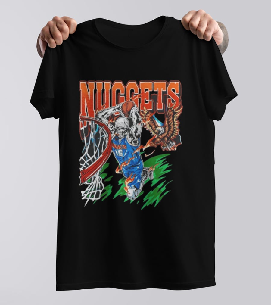 Nuggets Skeleton Dunking 15 With Eagle And Flames T-Shirt
