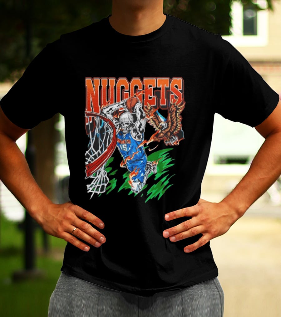 Nuggets Skeleton Dunking 15 With Eagle And Flames T-Shirt