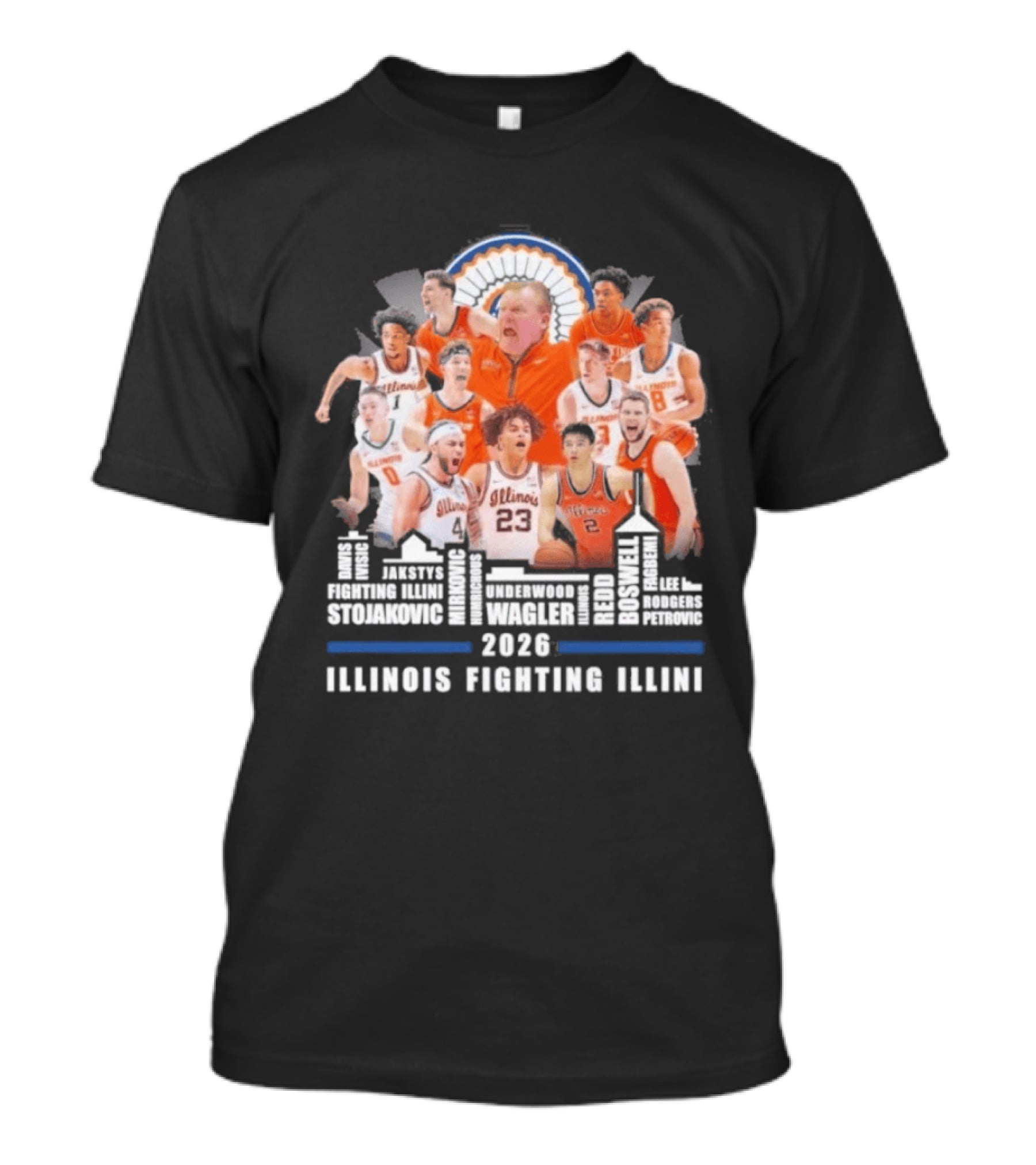 2026 Illinois Fighting Illini Skyline Basketball Team Montage T-Shirt