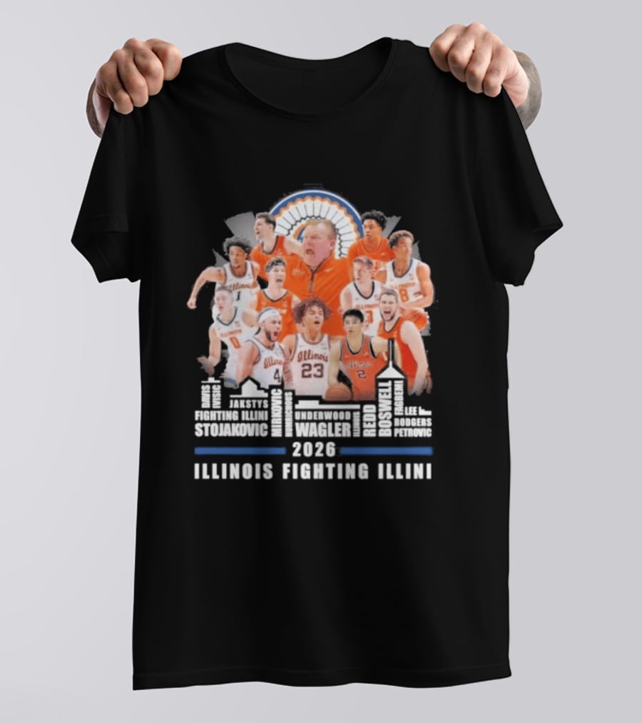 2026 Illinois Fighting Illini Skyline Basketball Team Montage T-Shirt