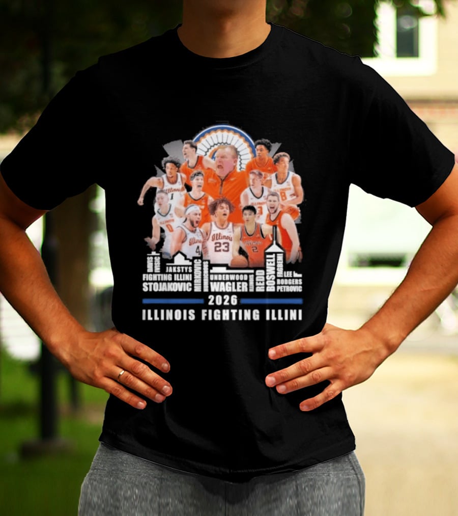 2026 Illinois Fighting Illini Skyline Basketball Team Montage T-Shirt