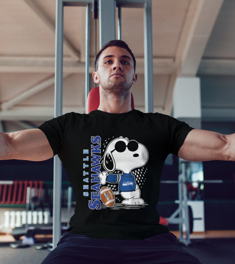 Seattle Seahawks Snoopy Football 2026 Collaboration Peanuts Fan Gear T-Shirt