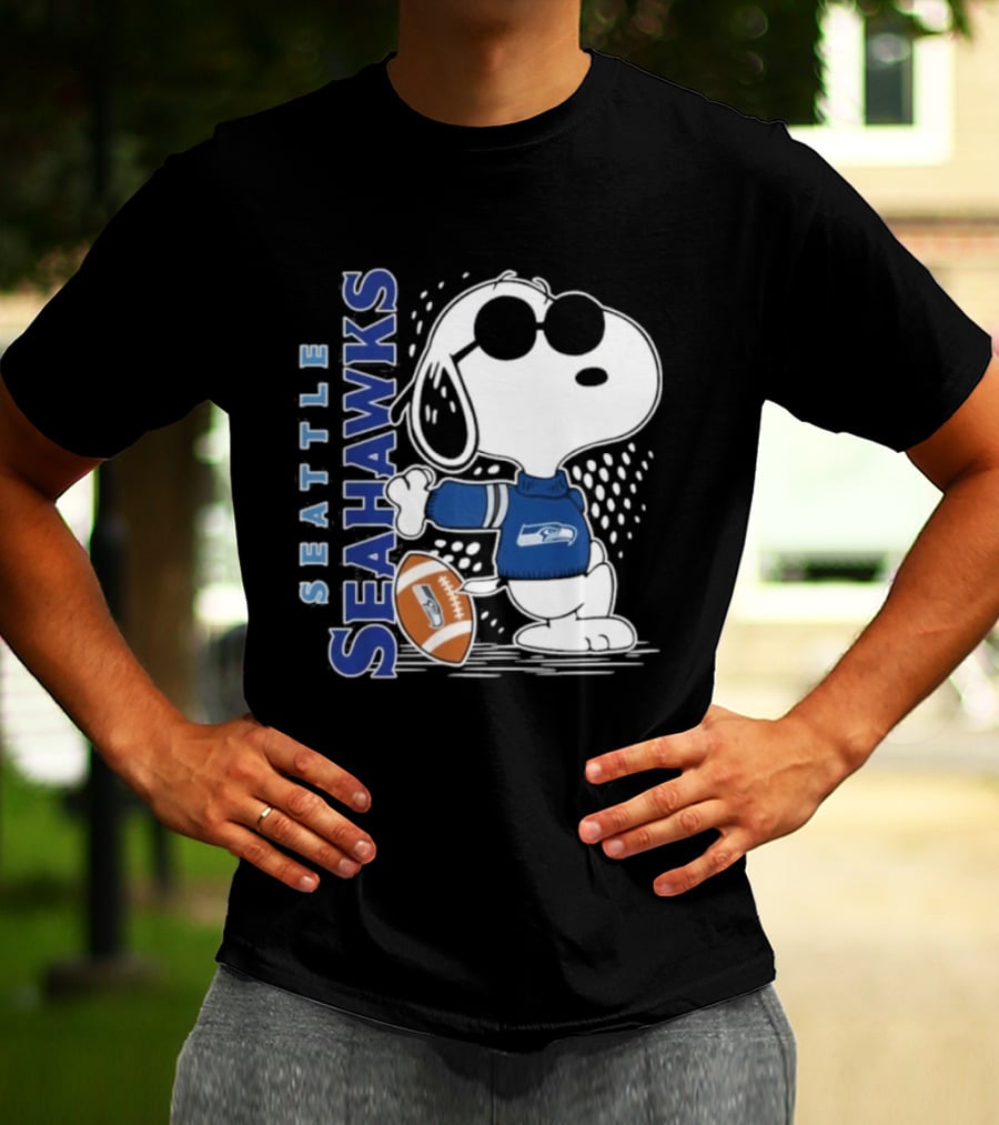 Seattle Seahawks Snoopy Football 2026 Collaboration Peanuts Fan Gear T-Shirt