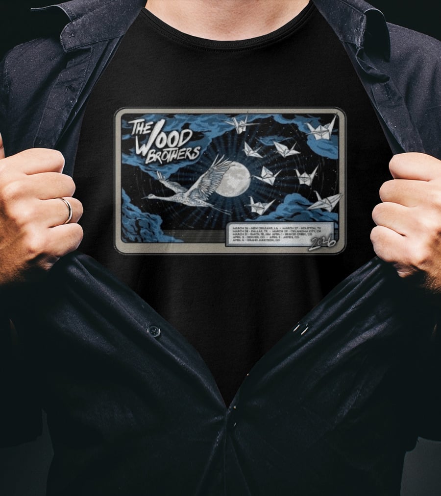 The Wood Brothers 2026 Tour Dates Avalon Theatre Grand Junction CO Origami Cranes And Moon T-Shirt