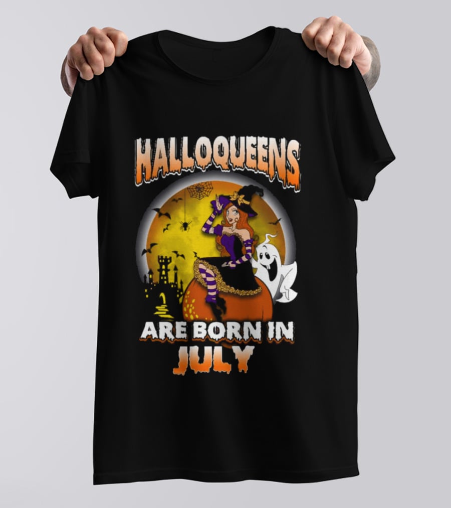 Halloqueens Witch And Ghost Halloween July Birthday T-Shirt