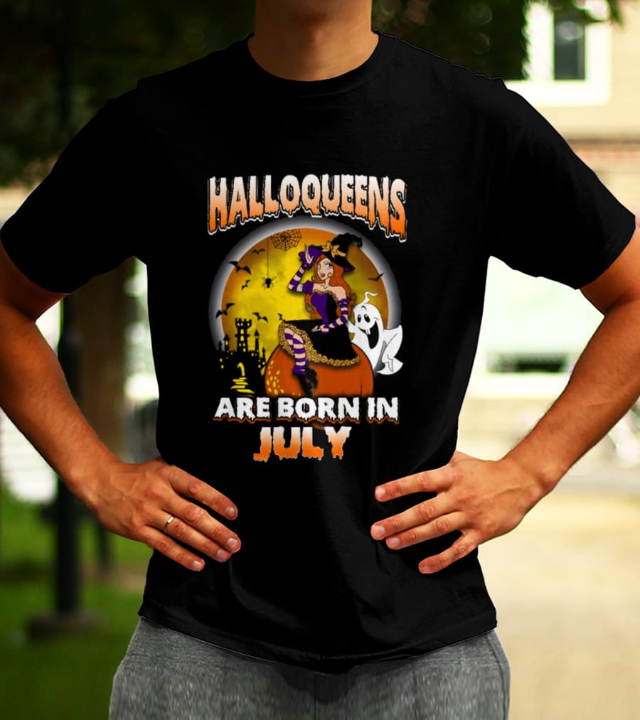 Halloqueens Witch And Ghost Halloween July Birthday T-Shirt
