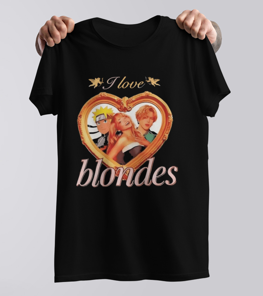 I Love Blondes Heart Framed Pop Culture Mashup Anime And Music T-Shirt