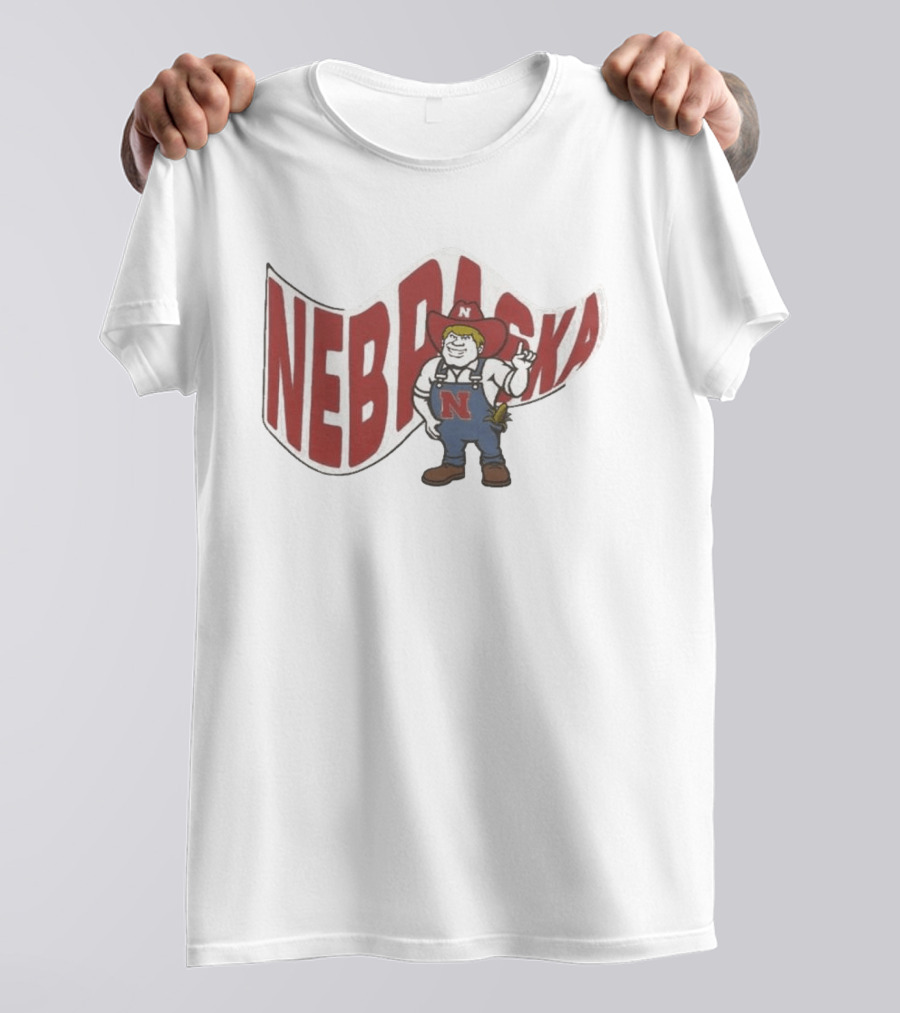 Nebraska Waving Flag Big Red N Mascot Overalls Cowboy Hat T-Shirt