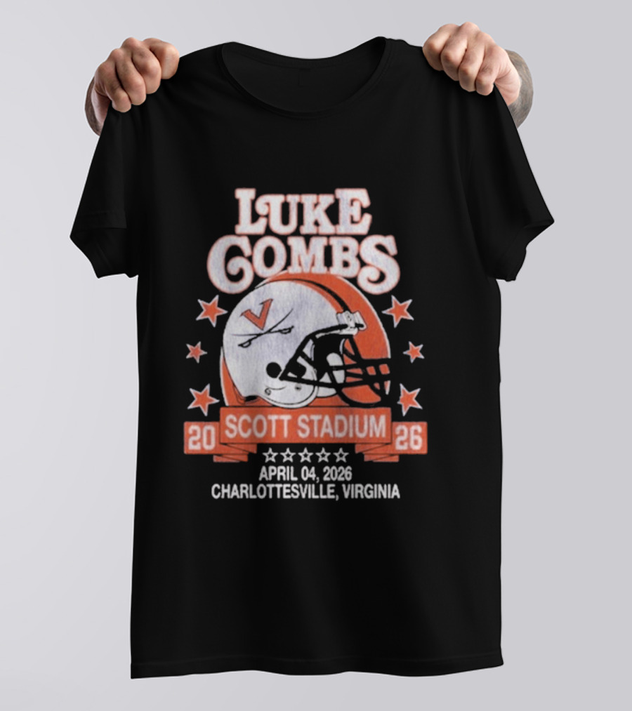 Luke Combs Tour Scott Stadium April 04 2026 Charlottesville Virginia Football Helmet Stars T-Shirt