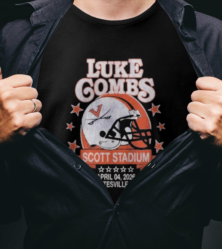 Luke Combs Tour Scott Stadium April 04 2026 Charlottesville Virginia Football Helmet Stars T-Shirt