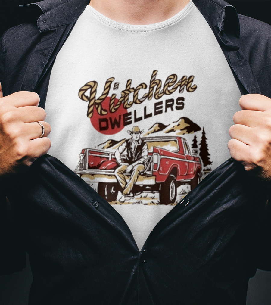 Kitchen Dwellers Swipe 4 All Tour Cowboy On Truck Mountain Scene T-Shirt