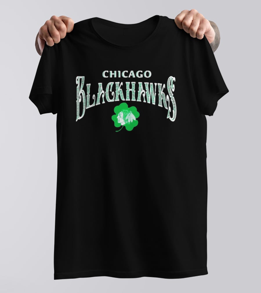 Chicago Blackhawks St. Patrick's Day Four Leaf Clover Design White T-Shirt