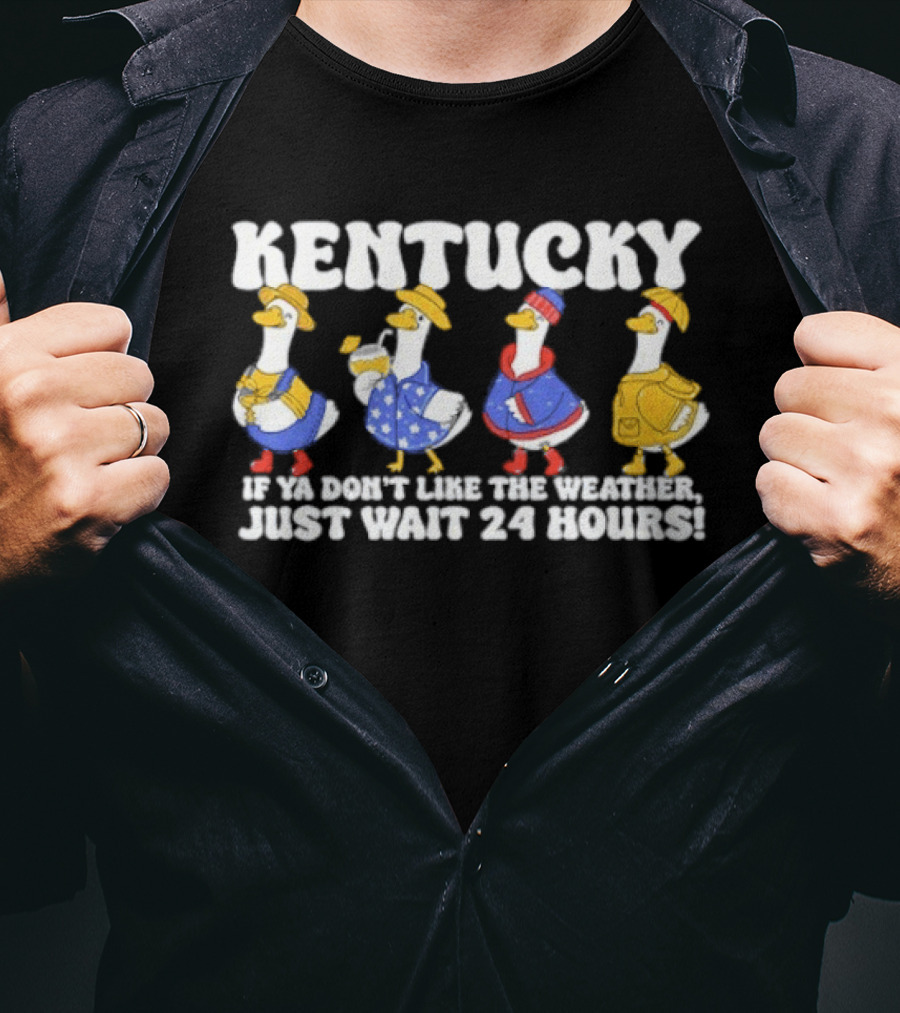 Kentucky Weather Humor Ducks In Seasonal Outfits If Ya Don't Like The Weather Just Wait 24 Hours T-Shirt