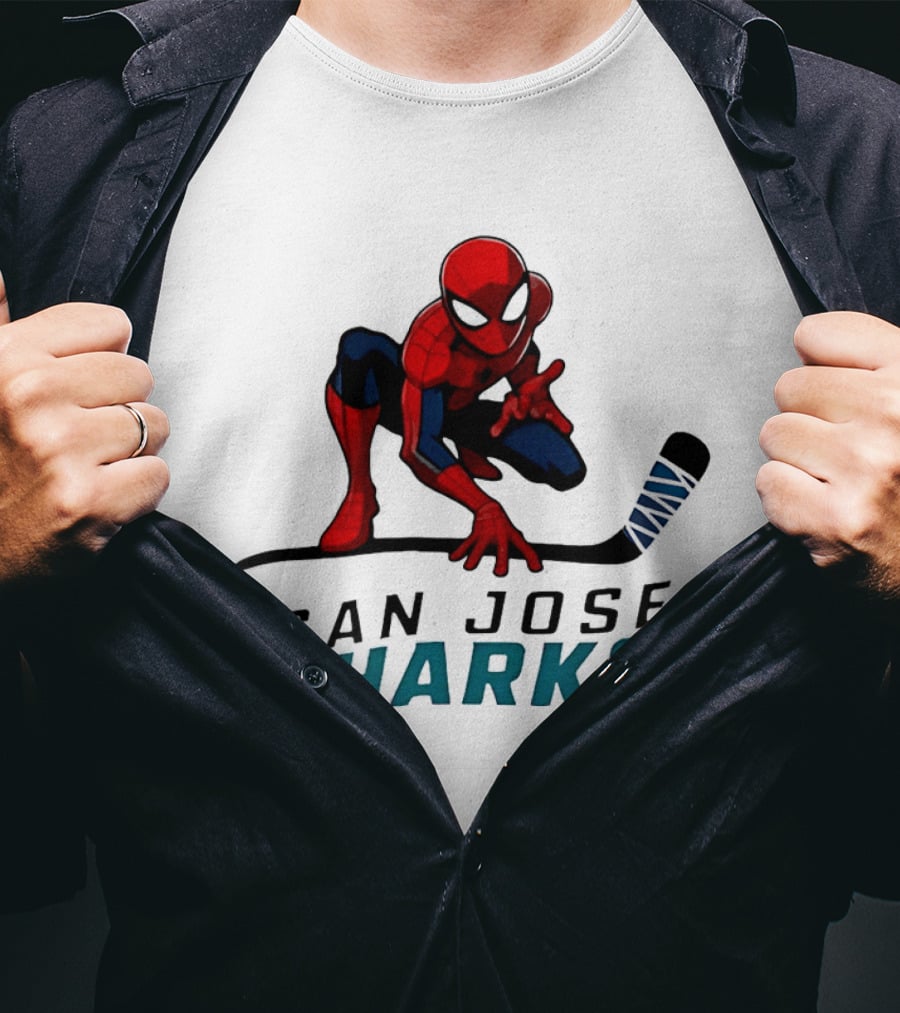 Spider Man San Jose Sharks Hockey Collaboration T-Shirt