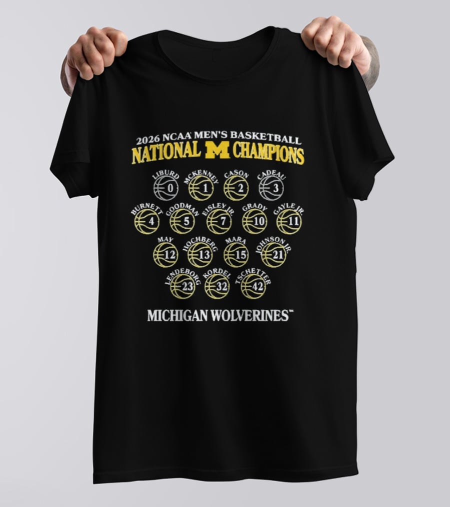 Michigan Wolverines 2026 NCAA Men's Basketball National Champions Player Roster T-Shirt