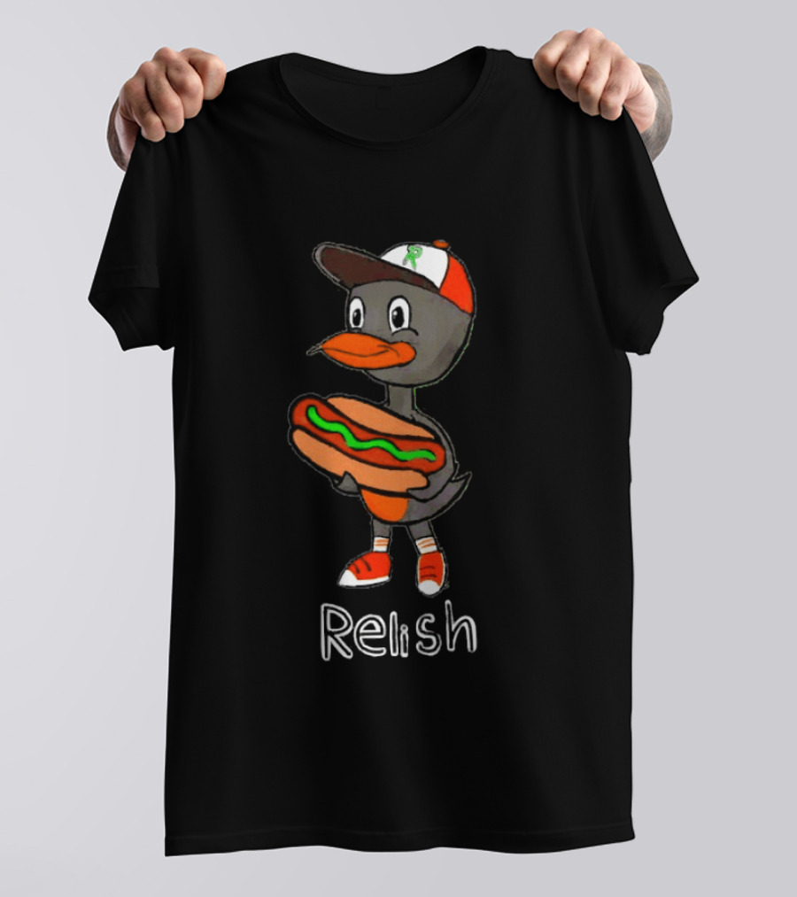 Relish Baltimore Orioles MLB Cartoon Duck Holding Hot Dog Baseball Hat T-Shirt