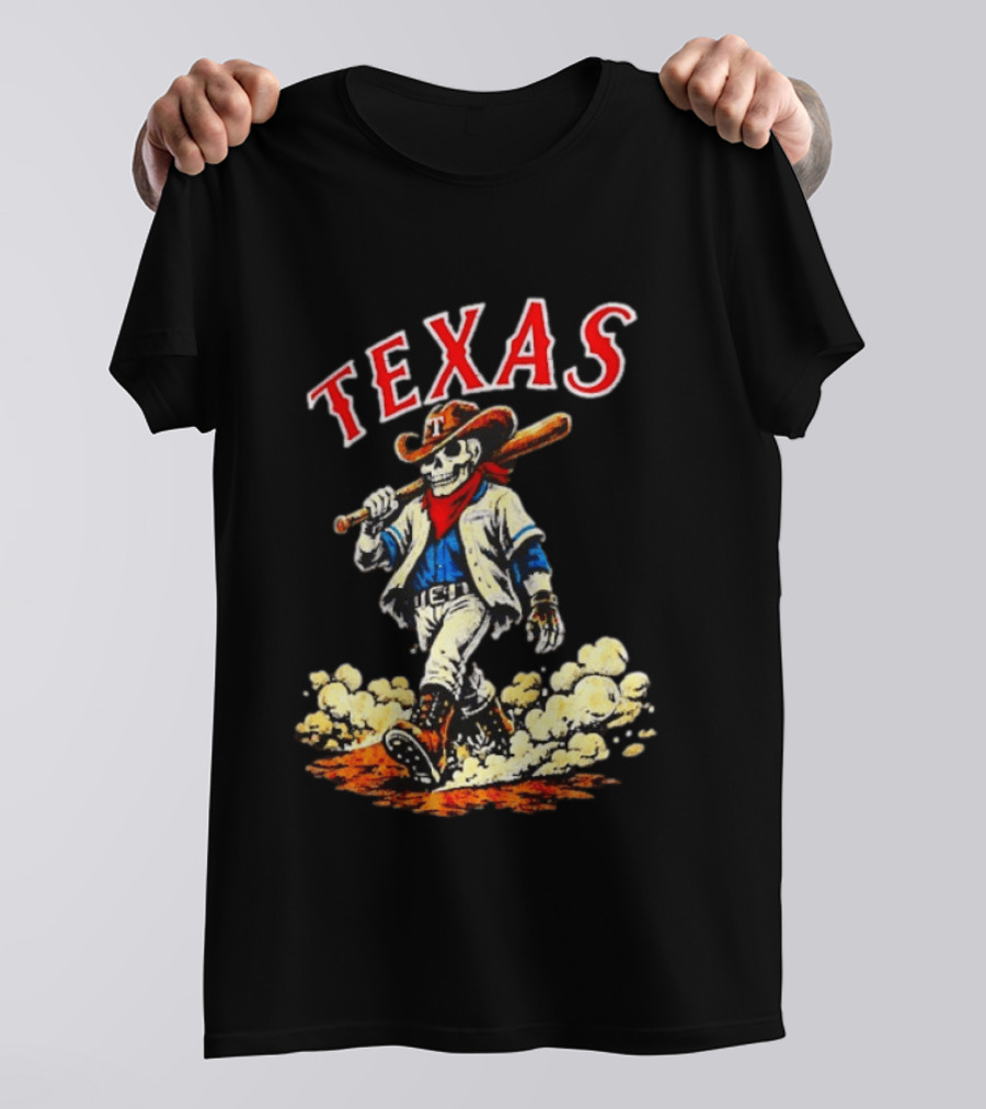 Texas Rangers Cowboy Skull Baseball Player T-Shirt