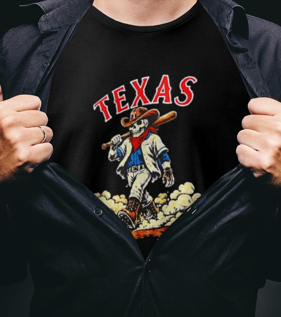 Texas Rangers Cowboy Skull Baseball Player T-Shirt