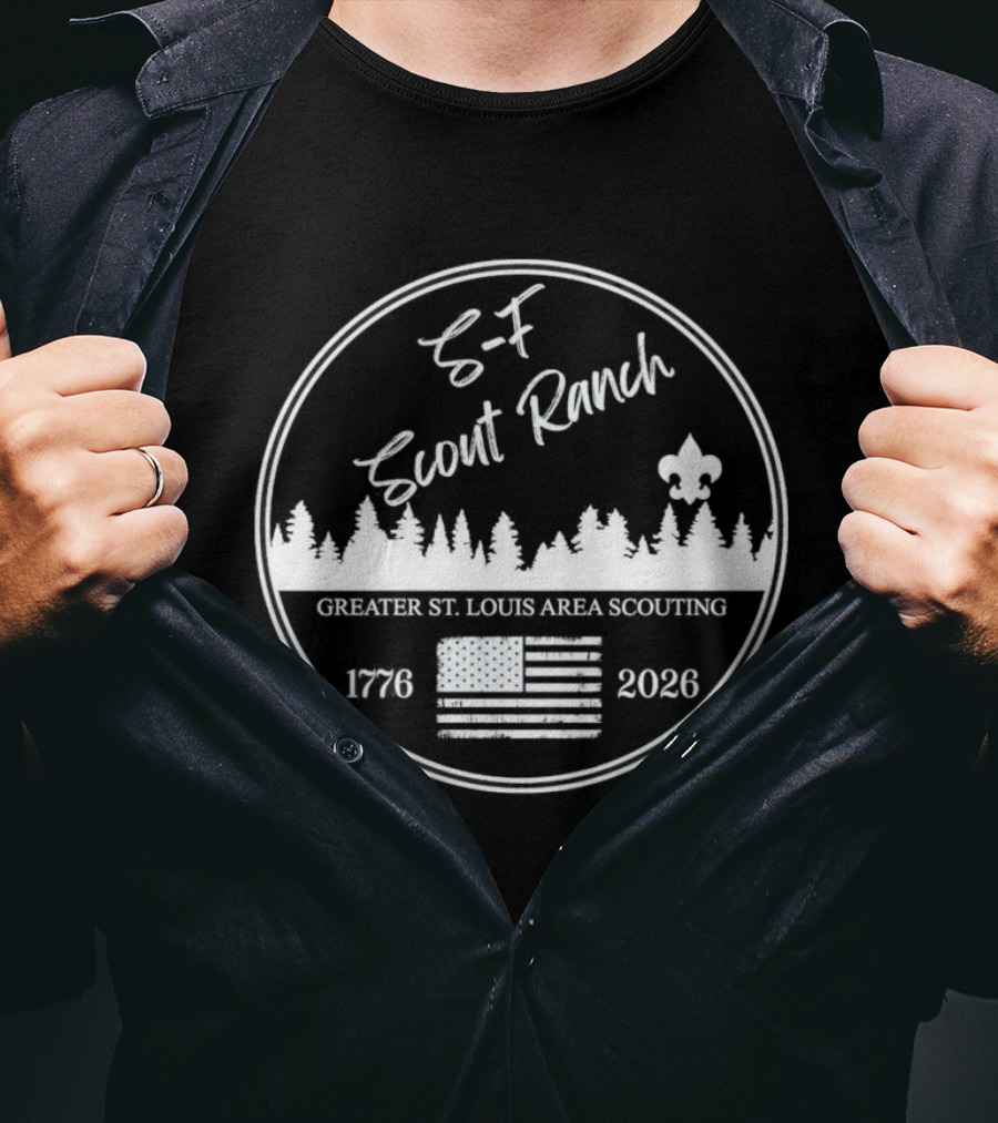 S F Scout Ranch Greater St Louis Area Scouting 2026 USA Flag Forest T-Shirt