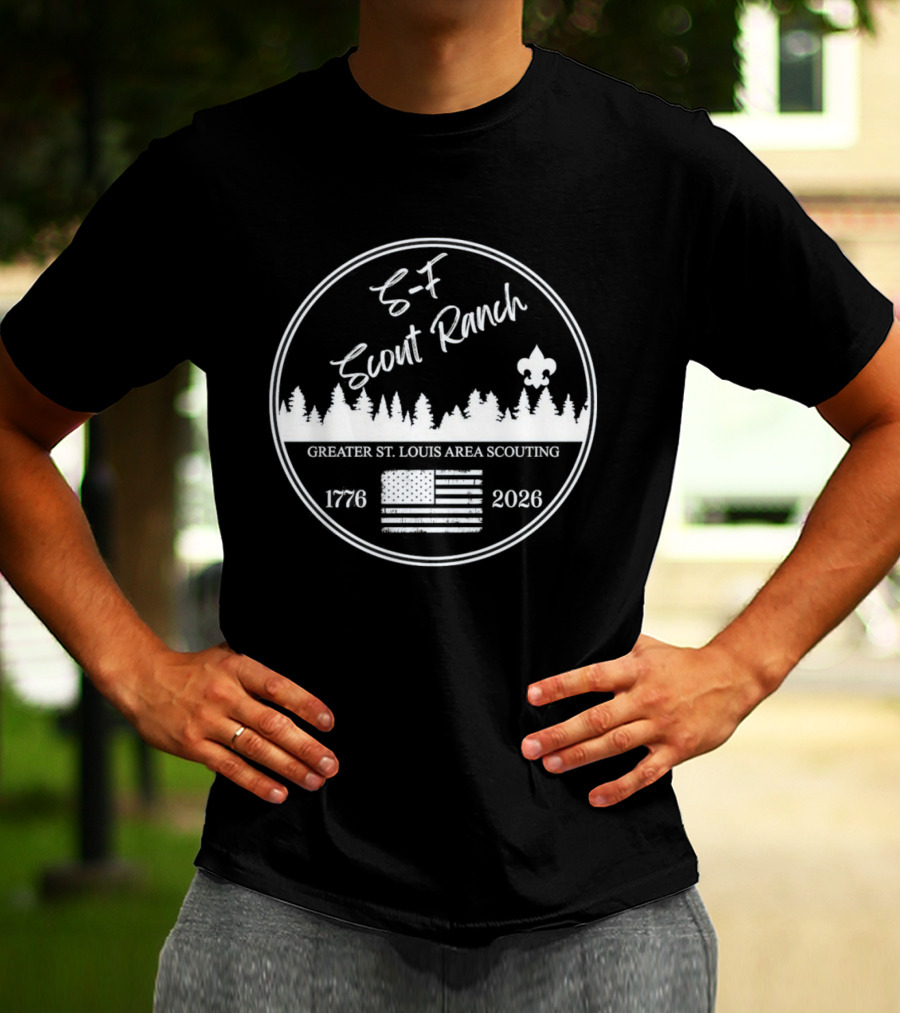 S F Scout Ranch Greater St Louis Area Scouting 2026 USA Flag Forest T-Shirt