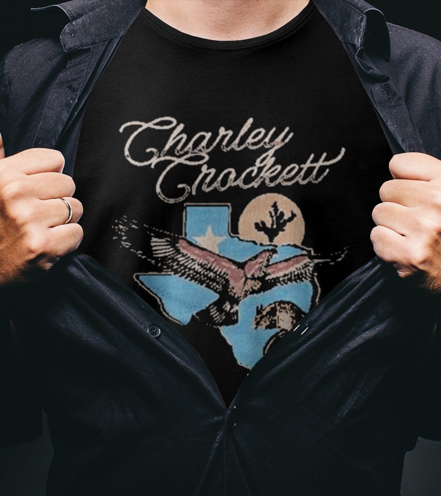 Charley Crockett Texas Hawk Lone Star Map Blue Sky Bird T-Shirt