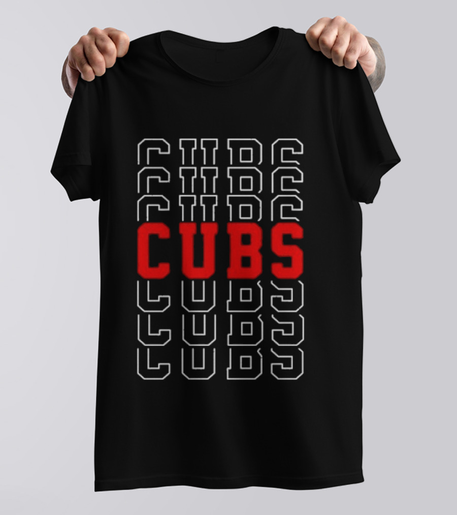 Cubs Sports Bold Red Lettering On Repetitive Block T-Shirt