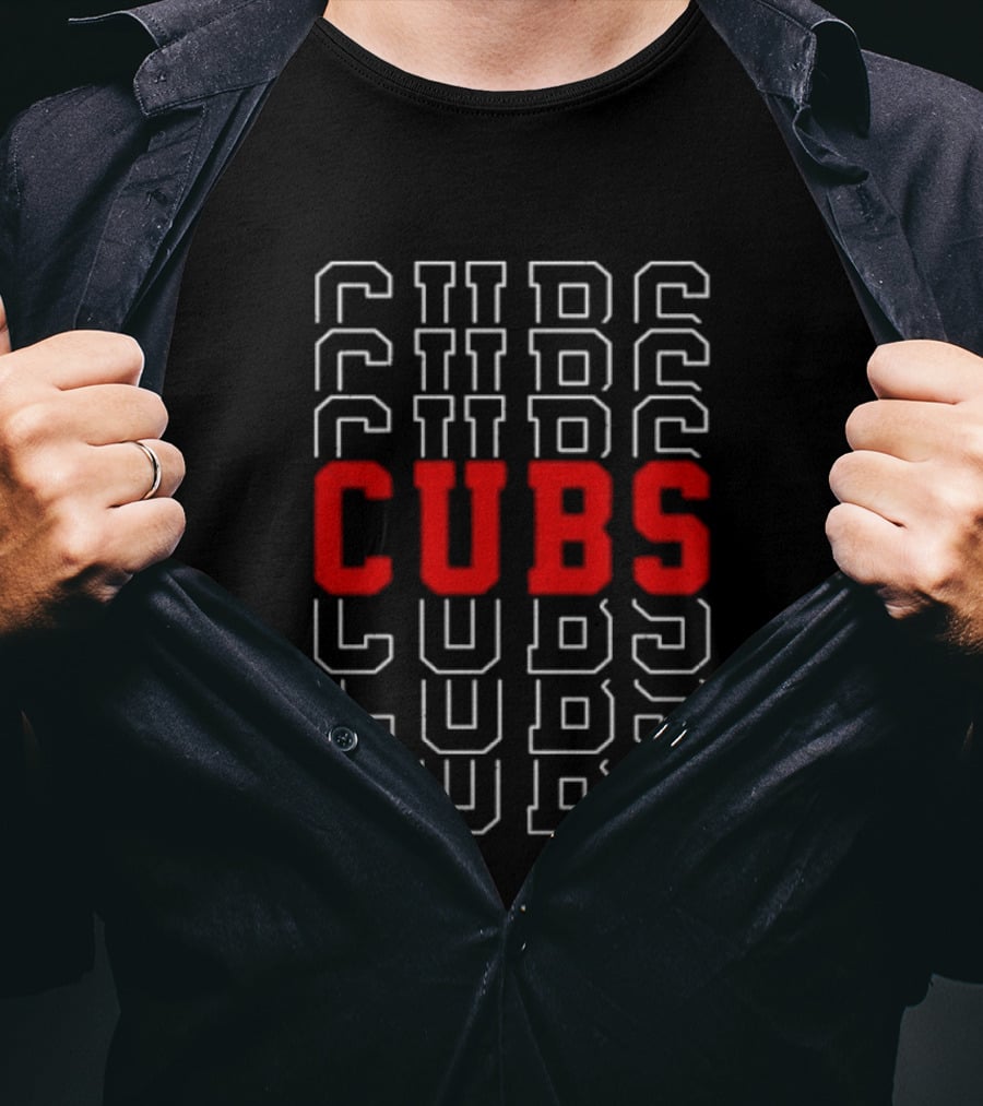Cubs Sports Bold Red Lettering On Repetitive Block T-Shirt