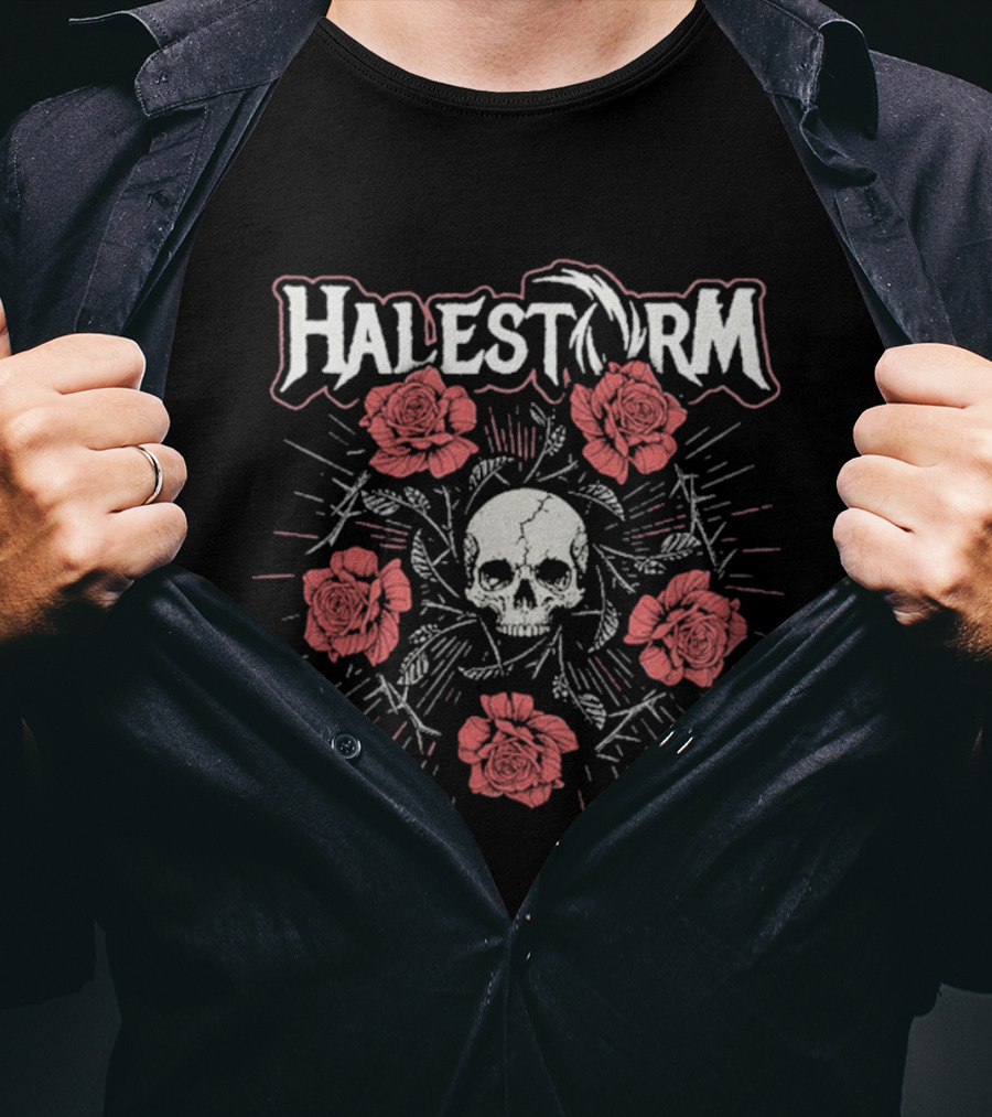 Halestorm Skull And Floral Penta Rose T-Shirt