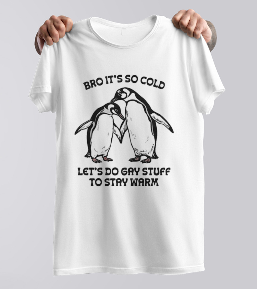 Bro It's So Cold Let's Do Gay Stuff To Stay Warm Penguins Hugging T-Shirt